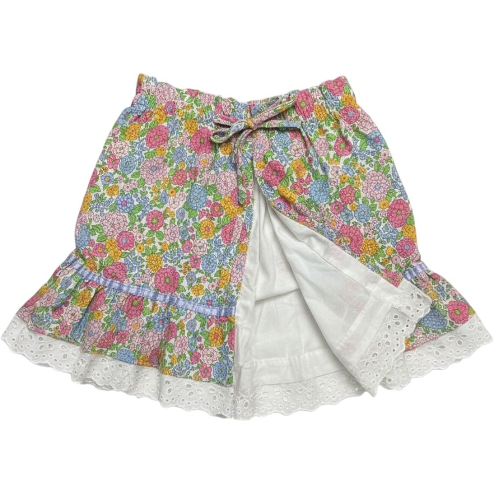 Vintage Girls Floral Ruffle Skirt Size 6 Eyelet Lace Trim Multi Color Floral